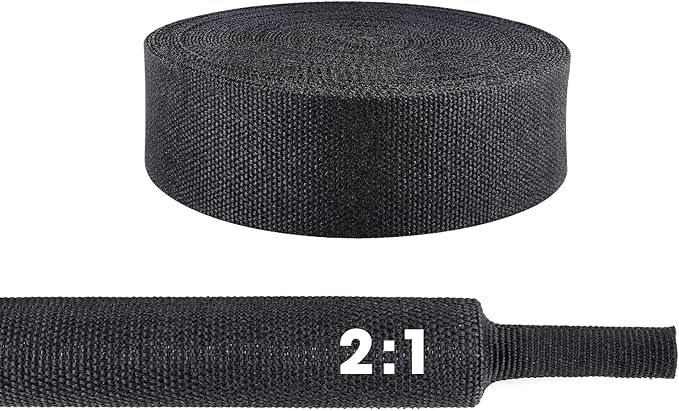 3/4" - 18 feet High Temp Heat Shrink Wire Loom, 2 to 1 Ratio Braided Heat Shrinkable Fabric Wire Management Sheath Sleeving