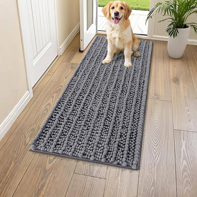 Smiry Dog Door Mat for Muddy Paws 47x17, Absorbent Dirt Trapper, Non-Slip