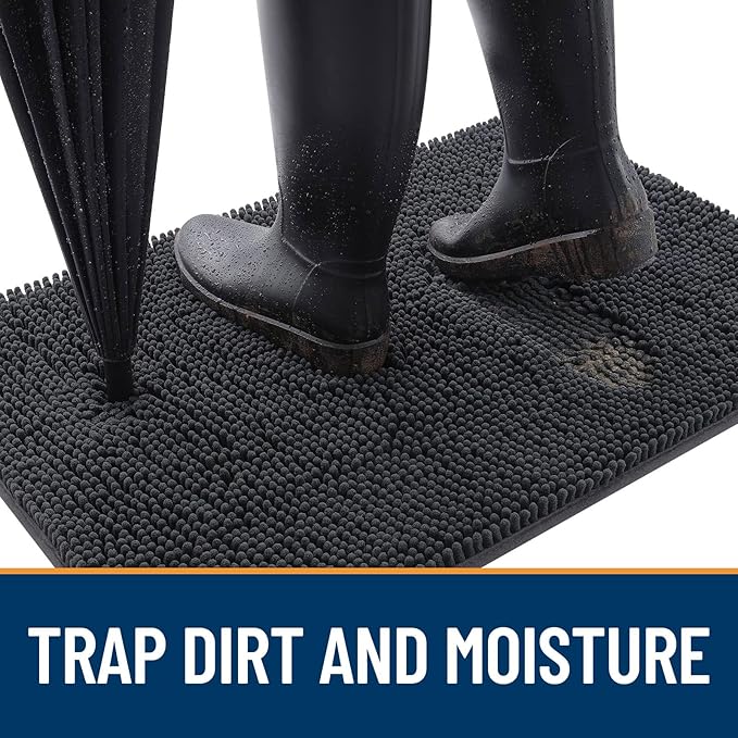 OLANLY Dog Door Mat Set 4-Piece 36x24, Absorbs Moisture and Dirt, Absorbent Non-Slip Washable Doormat, Quick Dry Chenille Mud Mat for Dogs, Entry Indoor Entryway Carpet for Inside Floor, Dark Grey