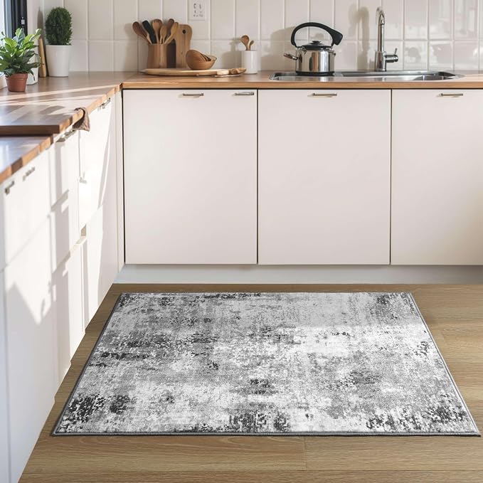 Entrance Rugs Indoor 2x3 Grey Entry Rug Washable Abstract Small Area Rug