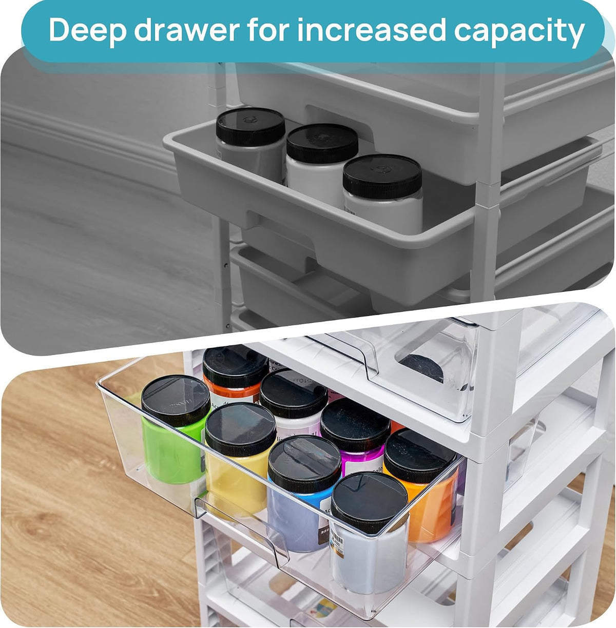 Vtopmart Rolling Drawer Cart, 6 Tier, Clear, Deep Drawers