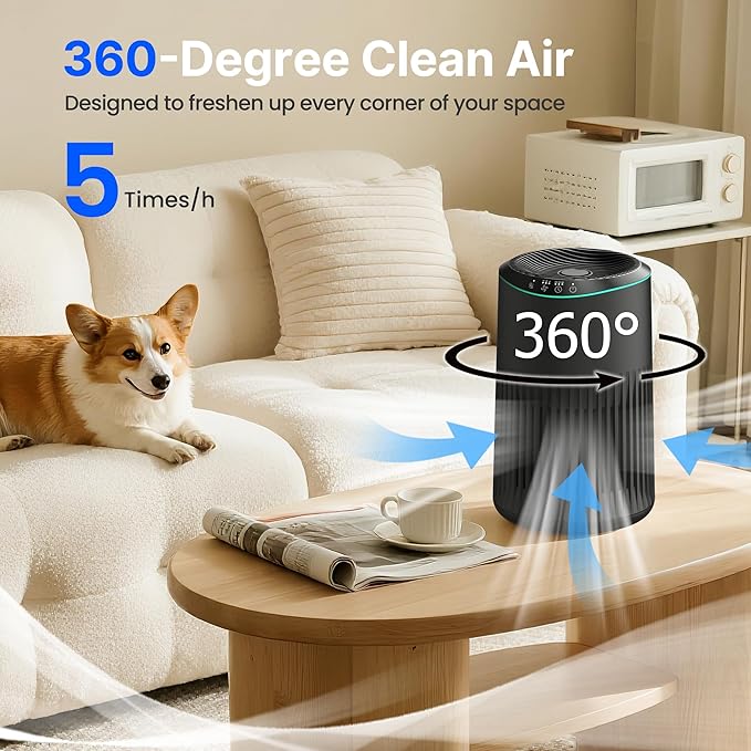 Air Purifiers for Bedroom Home with Sleep Mode for Smoke Pet Dander Odors, Small Air Purifier with Fragrance Sponge, Blue Ambient Light, 23dB Quiet, 2 Pack Black