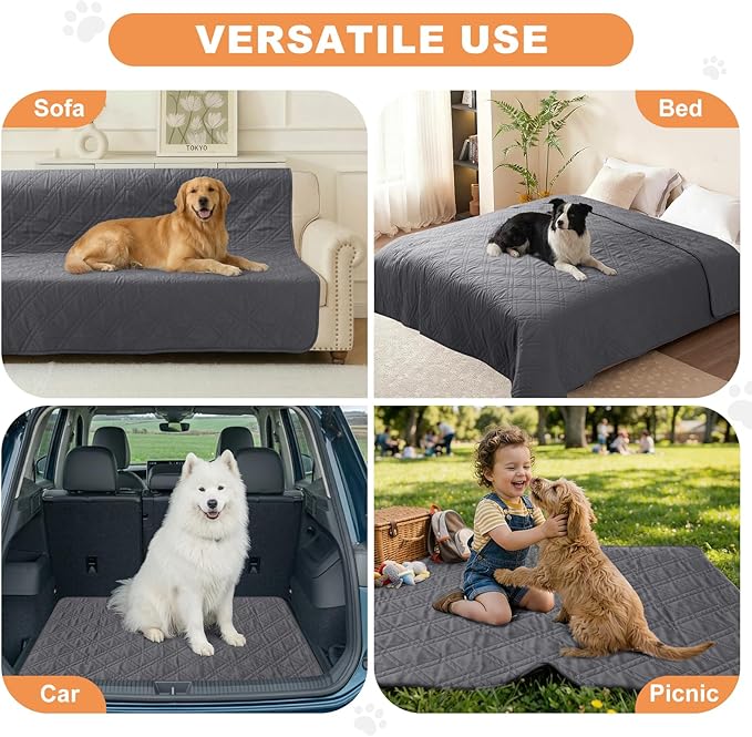 100% Waterproof Dog Couch Protector, Triple-Layer Waterproof Dog Bed Cover Pet Blanket Reversible 2-Tone Sofa Shield, Non-Slip Furniture Guard for Pets(30×71 Inch, Gray+Gray)