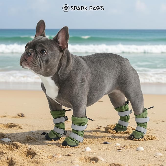 Spark Paws Dog Shoes, Waterproof Dog Boots for Medium to Large Dogs, Non Slip, Breathable Dog Booties and Paw Protectors - 4PCS Doggie Hiking Boots with Reflective Straps - Green, Size 6