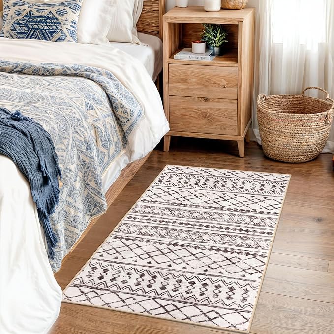 KUTA Moroccan Kitchen Rugs, 2x3 Brown Cream Entryway Rug Non-Slip Washable