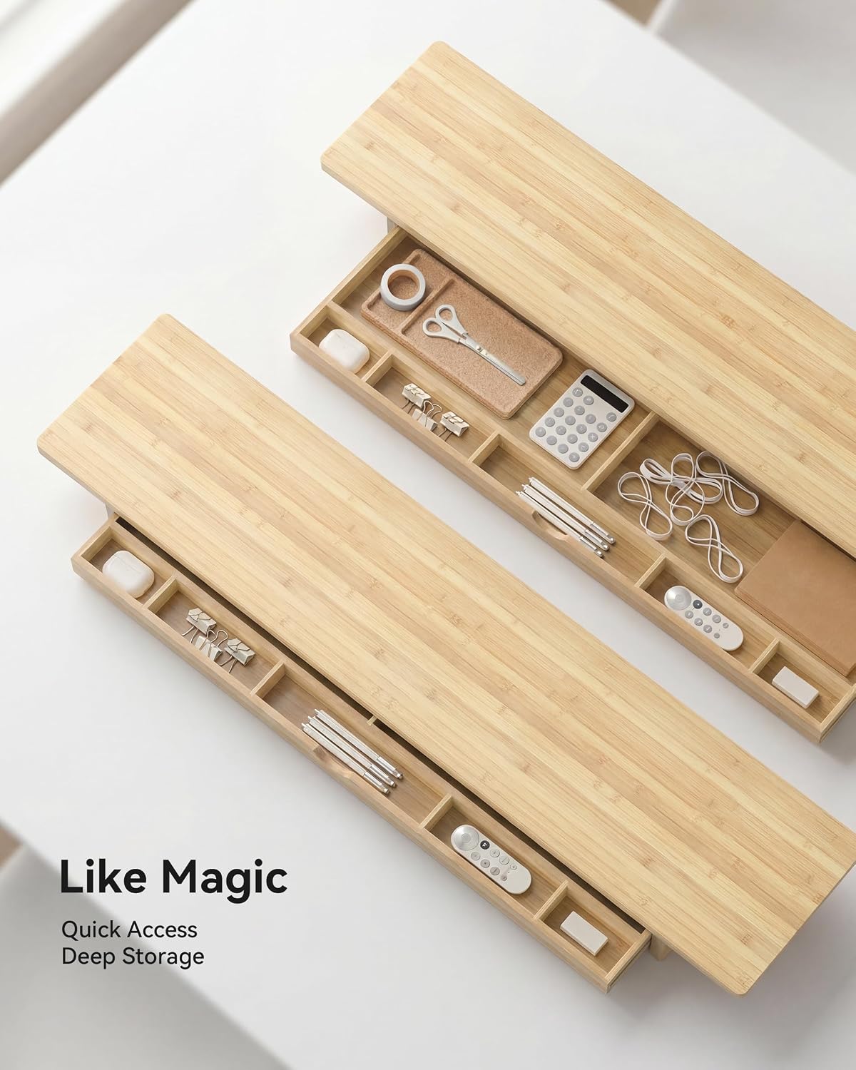 Dual Monitor Stand Riser with Drawer,Wood Desk Storage Shelf