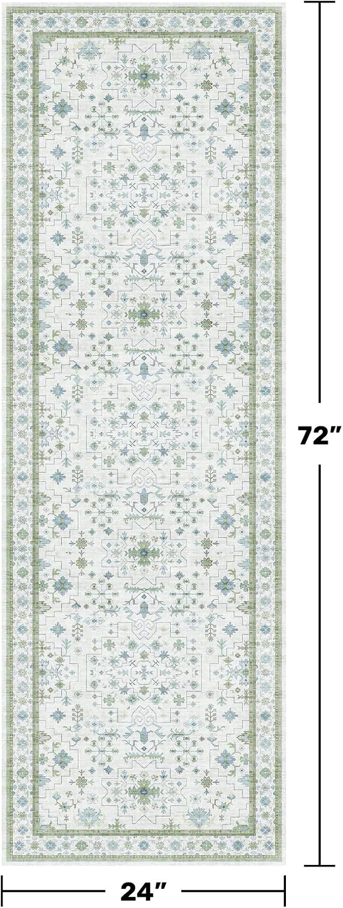 Hazo Haus Washable Oushak 2x6 Bathroom Runner Rug, Eclectic Boho Floral Pastel