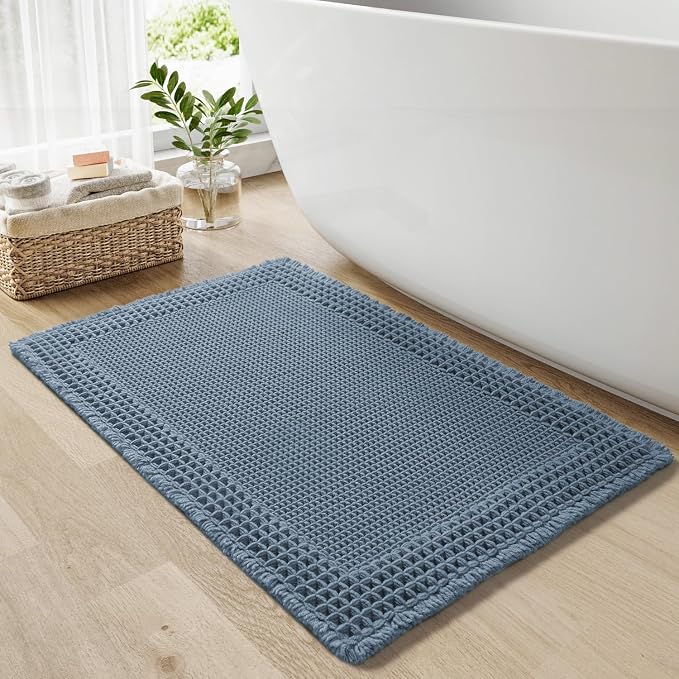 RESARE Waffle Bath Mat for Bathroom, Super Absorbent Bathroom Rugs Non Slip