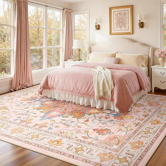 RELEANY Area Rugs 7'x10' Washable Non-Slip, Floral Vintage Distress Medallion