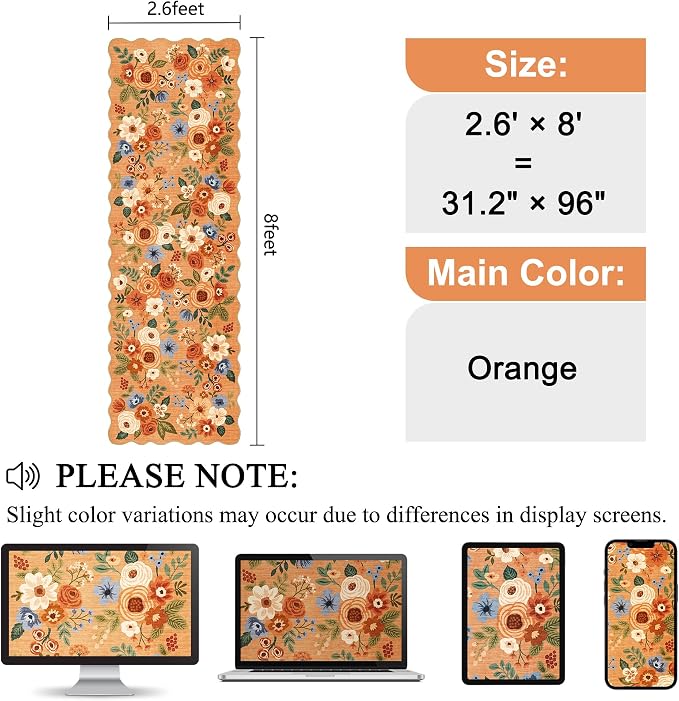 DUKINO 2.6x8 Runner Rug for Hallway, Washable Kitchen Rug