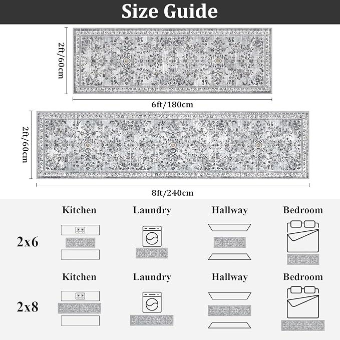 Yamaziot Washable Runner Rug 2x8 – Non Slip Boho Floral Hallway Runner Rug