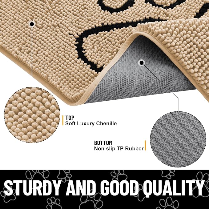 Smiry Dog Door Mat for Muddy Paws, Absorbent Dirt Trapper Non Slip Quick Dry