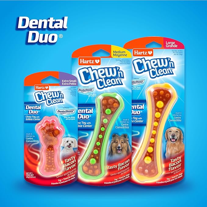 Hartz Chew 'n Clean Dental Duo Bacon Flavored Dental Dog Chew Toy and Treat - Extra Small
