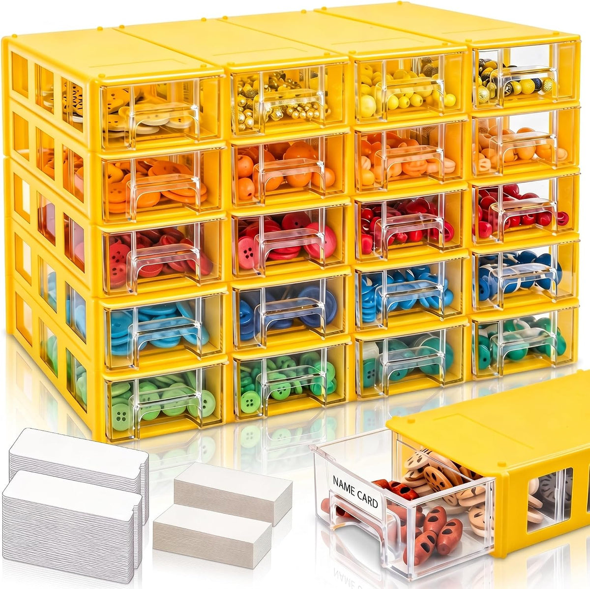 Goaste 20 Pack Drawer Stacking Storage Cabinet, Plastic Desktop Drawer Closet, Small Parts Screw Craft Organizer Container with 40 PCS Clear Dividers & 20 PCS Tag Cards for Home Office School Items