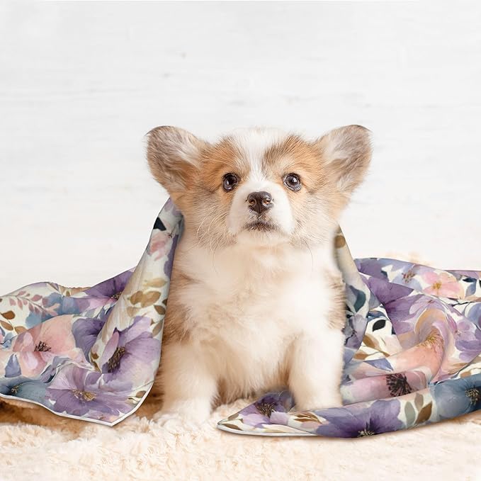 Waterproof Dog Blanket Soft Pet Blanket for Puppy Cat, Fleece Cat Throw Blankets for Furniture Bed Couch Sofa Reversible - Vintage Floral 1