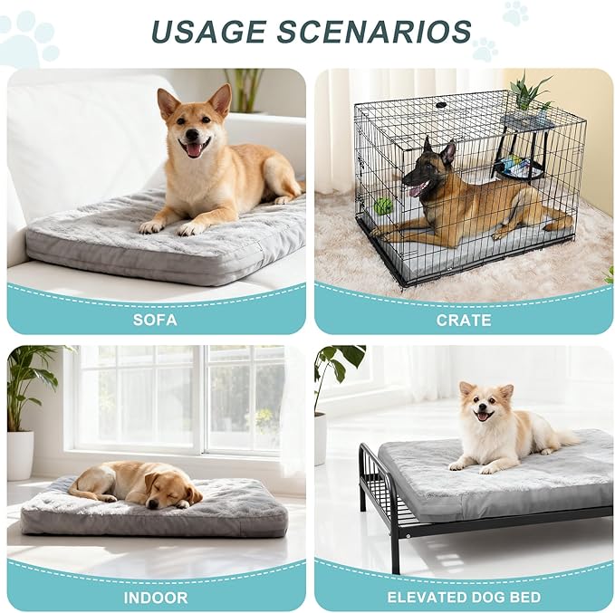 Explore Land Waterproof Dog Bed Cover Machine Washable Fluffy Dog Bed Replacement Cover for 48 Inch Crate, 48Lx30Wx4H inch, Gray