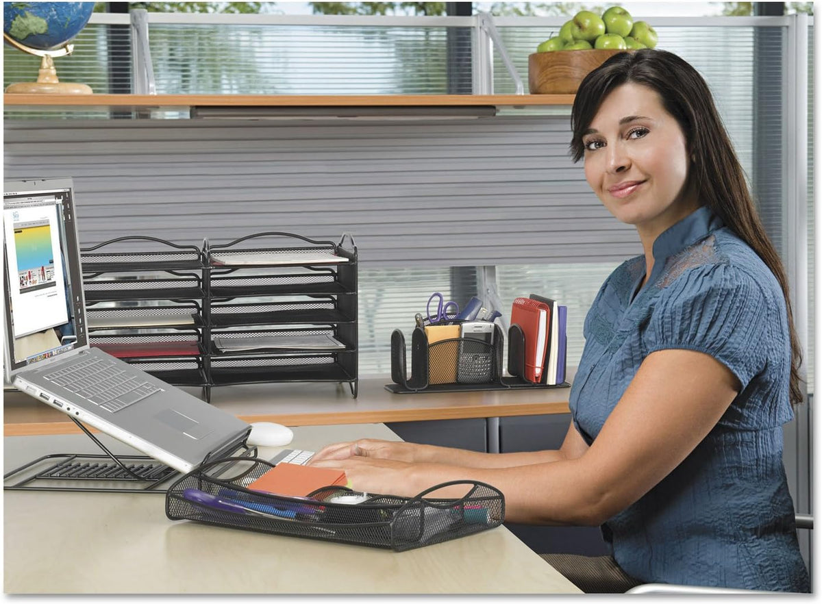 Safco 2161BL Onyx Mesh Adjustable Ventilated Tabletop Laptop Stand, Ergonomic Lift Stand' Black