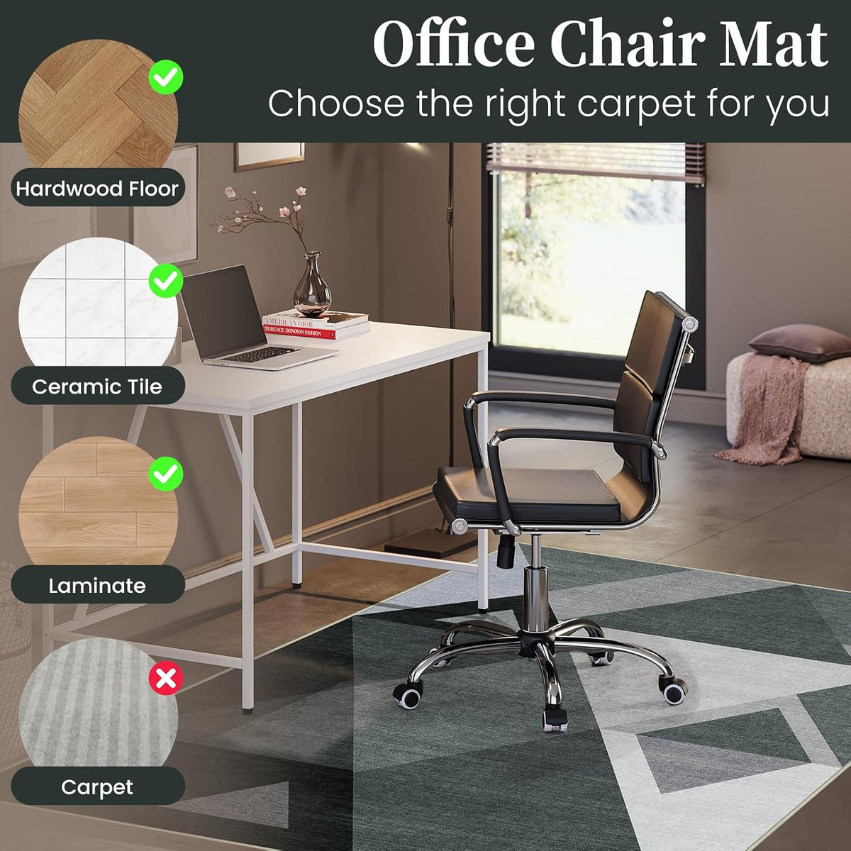 Office Chair Mat for Hardwood Floor & Tile Floor,48"X 60"-Triangle