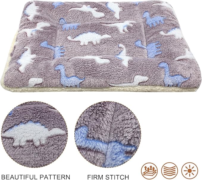 Cat Dog Bed Mat & Blanket, Reversible Pets Crate Pad Bed Mat and Ultra Soft Warm Fleece Calming Blanket for Small Puppy Kitty, Washable