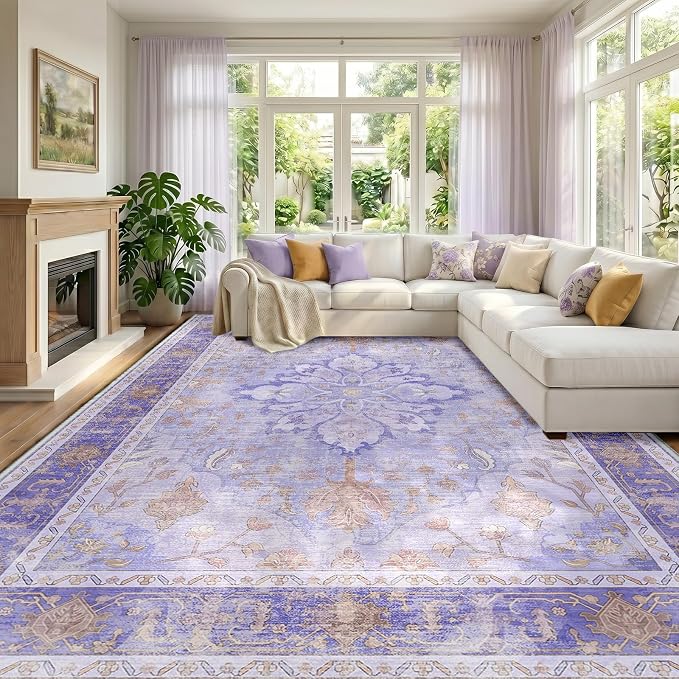 RELEANY Area Rugs Large 10'x14' Washable Non-Slip, Floral Vintage Distress
