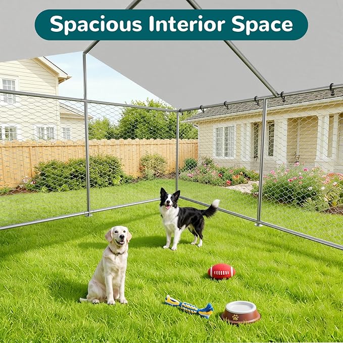 10'x10' Large Outdoor Dog Kennel Outside for Large Dogs, Heavy Duty Dog Enclosure with Wire Mesh Fence, Lock & Waterproof Cover
