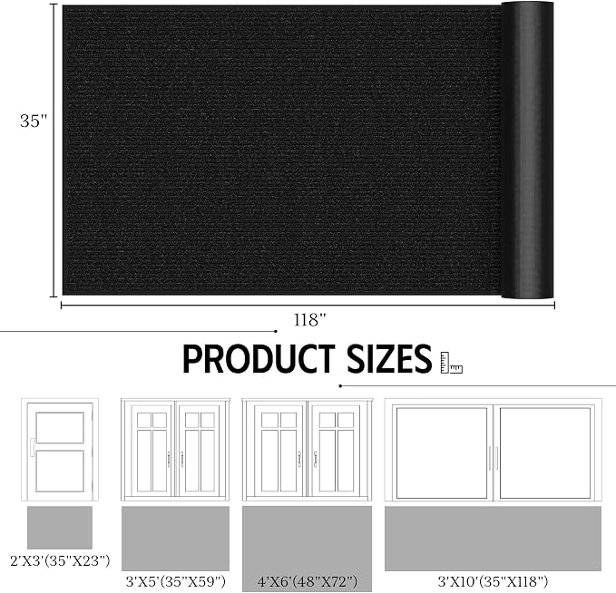 Front Door Mat 3' x 10', Heavy Duty Large Commercial Floor Mats, Non-Slip Low