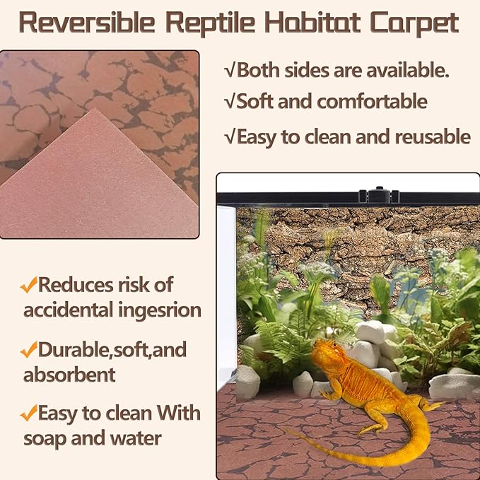 BNOSDM Reptile Carpet Pet Desert Mat Terrarium Liner Bedding Mats Reversible Substrate for Lizard Gecko Tortoise Snake Chameleon Bearded Dragon 39.3x19.6IN