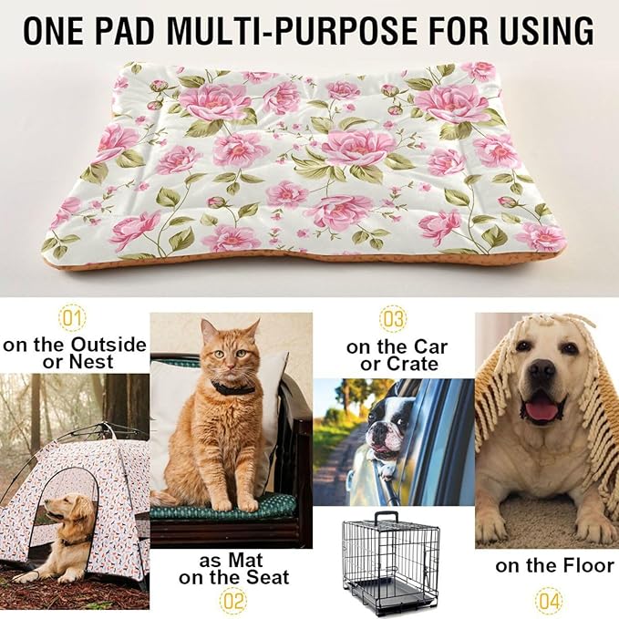 Pet Bed Rose Flower Floral Dog Bed Mat Absorbing Non Slip Pad Pet Sleeping Mat for Small, Medium, and Large Dogs Puppy Cat 36 in x 24 in