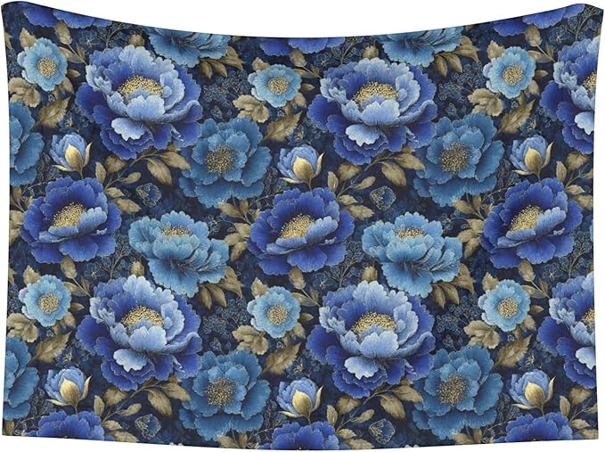 Waterproof Dog Blanket Soft Pet Blanket for Puppy Cat, Fleece Cat Throw Blankets for Furniture Bed Couch Sofa Reversible - Vintage Blue Floral 1