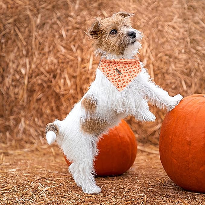 Dog Bandana, 1PC Pumpkin Print Dog Bandanas Halloween Bandanas Fall Bandanas Comfortable Bandanas Bibs Scarf Square Soft Dog Kerchief Pet Bandanas for Small Medium Large Dogs