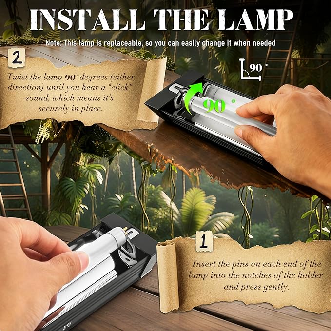 T5 Reptile UVB Light 12.5 Inches Fixture with UVB 10.0 Bulb High Output Hood for Terrariums, Basking Reptiles, Lizards, Chameleons, Iguanas, Bearded Dragons, 8W