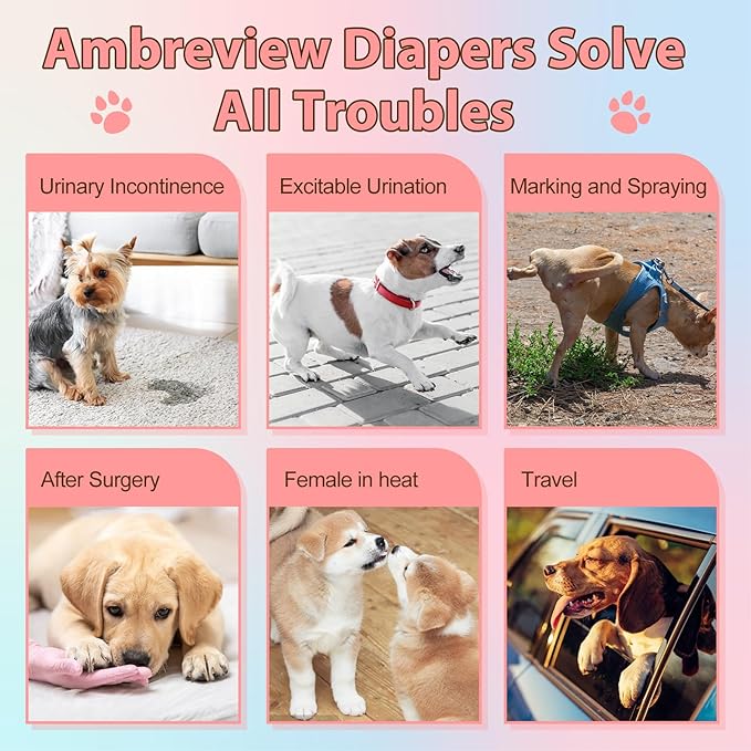 Ambreview Disposable Dog Diapers Female, Just Pull It Up, Doggie Diapers for Female Dogs, Strong Absorbency | Leak Proof, for Dogs in Heat | Elderly | Disabled, XS 100 PCS