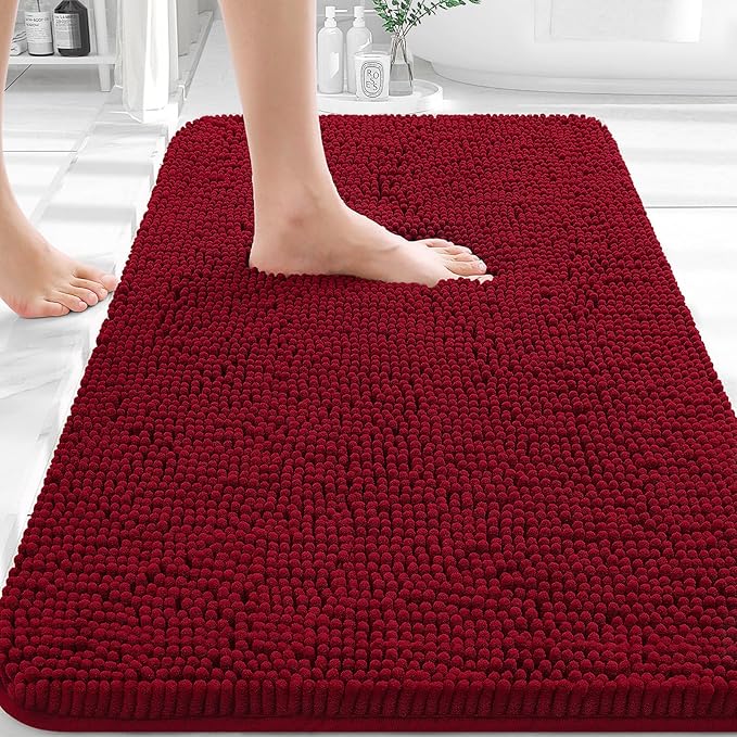 OLANLY Bathroom Rugs 36x24, Extra Soft Absorbent Chenille Bath Rugs, Rubber