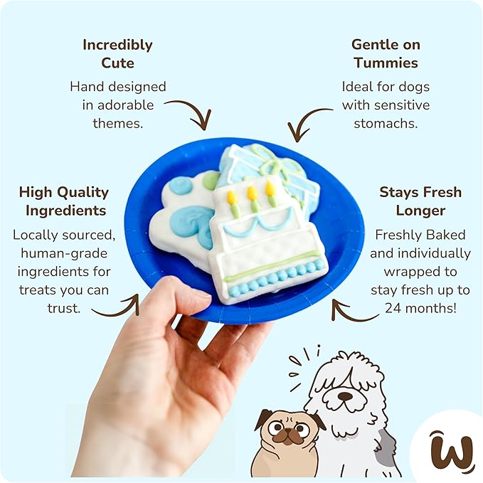Wufers Birthday Boy Cookie Box | Gifts for Dogs | Gourmet-Decorated Treats | Made with Locally Sourced Ingredients (Blue - Birthday Boy)