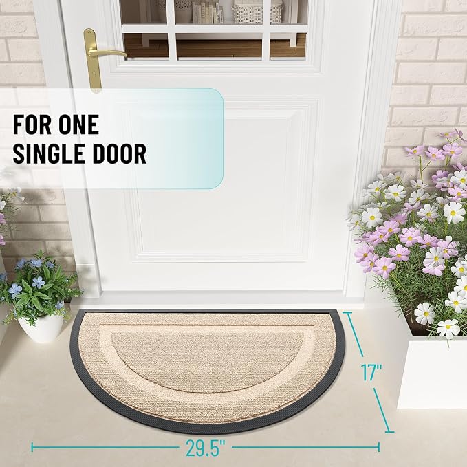 OLANLY Half Circle Door Mat Indoor Outdoor Entrance Welcome, Waterproof