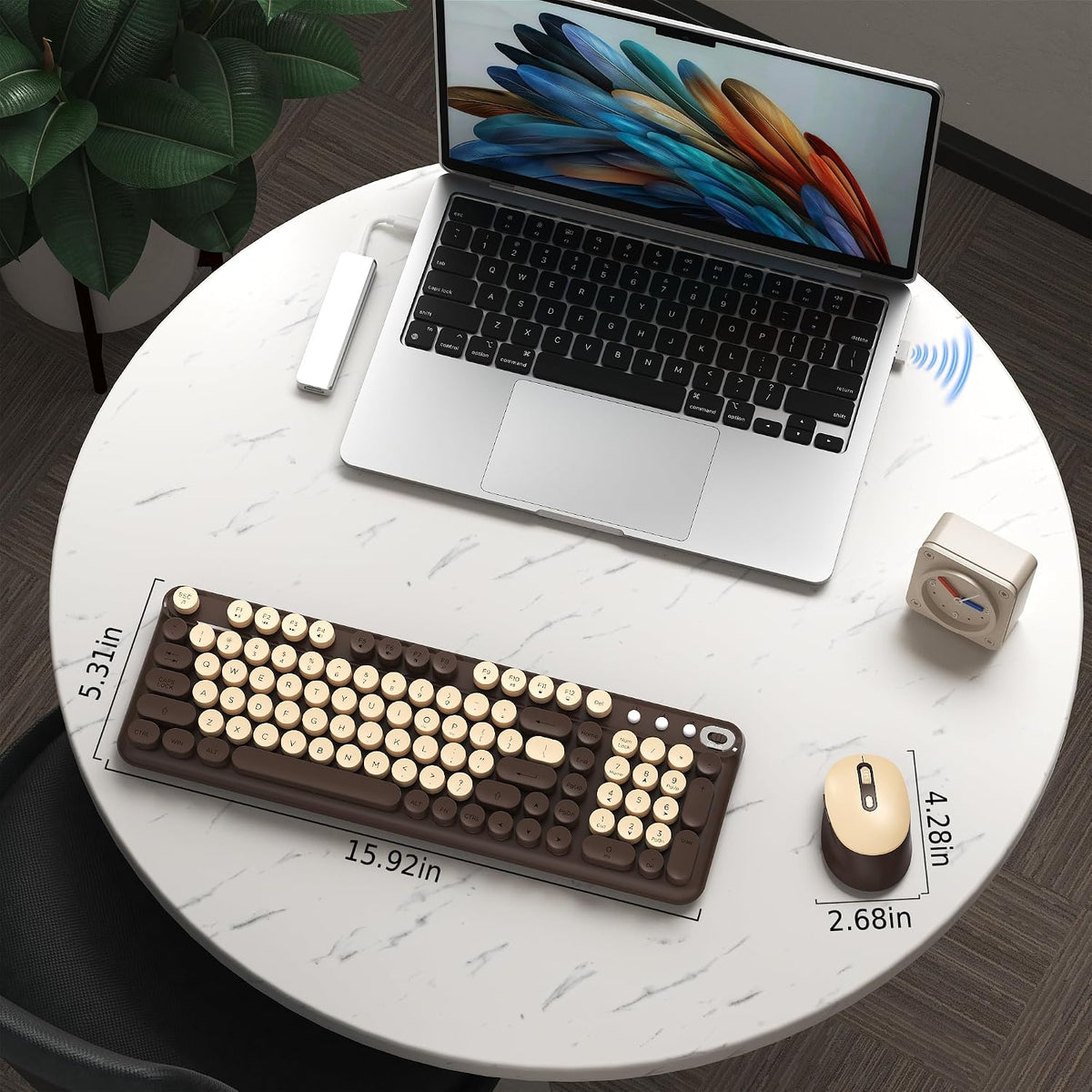 Colorful Wireless Keyboard and Mouse Combo (Coffee)