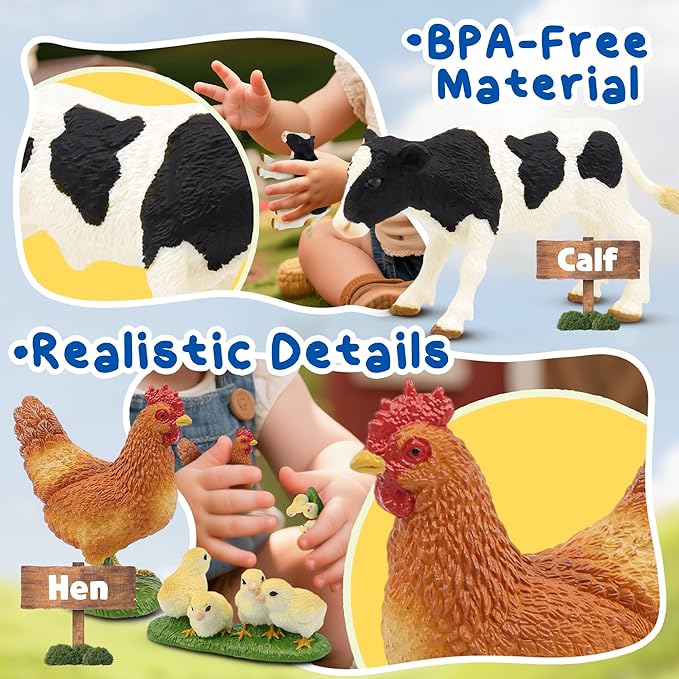 Farm Animals Toy Set, 12 Realistic Small Animal Figurines with Pets, Livestock, Poultry for Kids Ages 3+, Educational Learning Playset for Toddlers Boys Girls