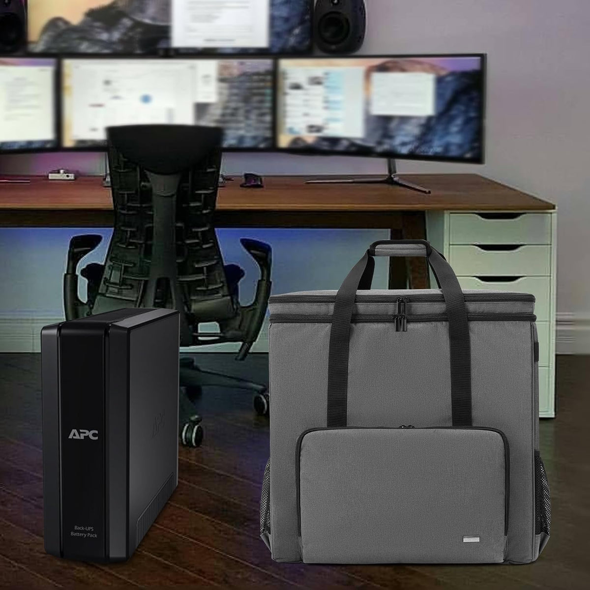 CURMIO Double-Layer PC Carrying Case, Computer Travel Bag for Tower, Gray