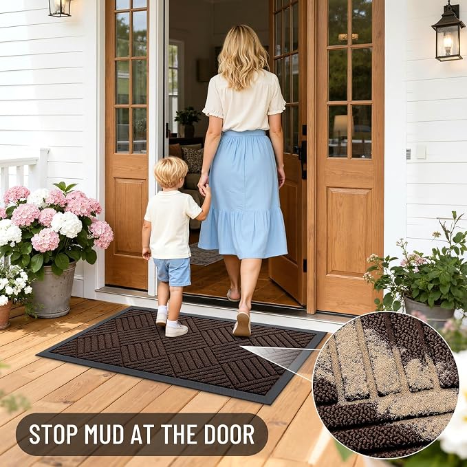 OLANLY Front Door Mat Outside Entrance 35x23, Heavy Duty Sturdy Natural Rubber
