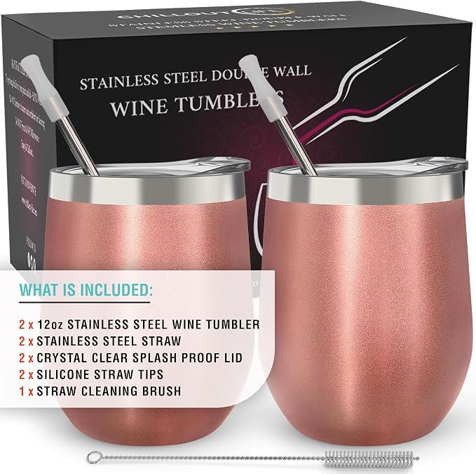 CHILLOUT LIFE 12 oz Stainless Steel Wine Tumblers 2 Pack