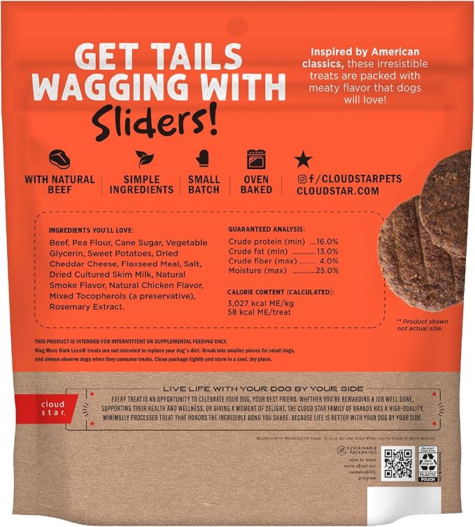 Cloud Star Wag More Bark Less Sliders Dog Treats, Beef Cheeseburger 8 oz. Bag
