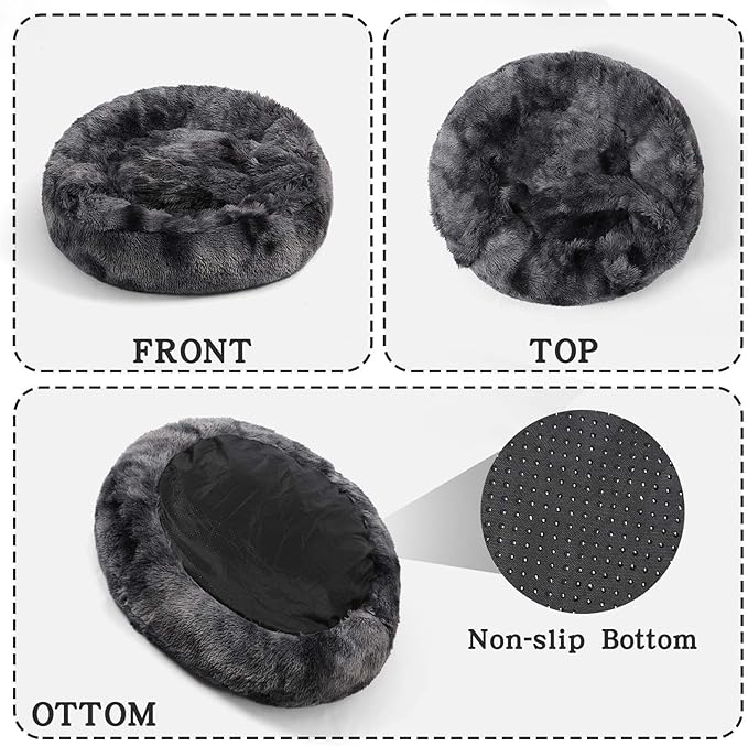 NOYAL Calming Dog Bed for Anxiety, Hooded Donut Cave with Blanket, Plush Fluffy Washable Pet Bed for Small Medium Dogs & Cats