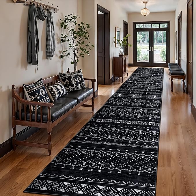 SERISSA Hallway Runner Rug, Soft Low-Pile Boho Geometric Indoor Long Carpet