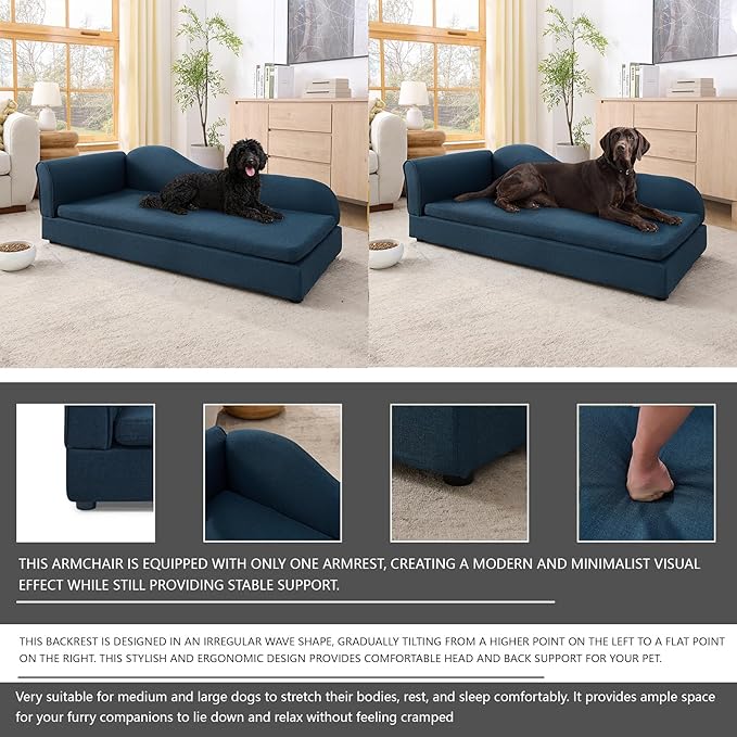 Oversized Pet Sofa Bed for Large Dogs, 55 Inch Modern Dog Couch with Orthopedic Memory Foam, Sturdy Furniture Style Pet Bed with Weight Capacity 220 lbs, (Blue-1)