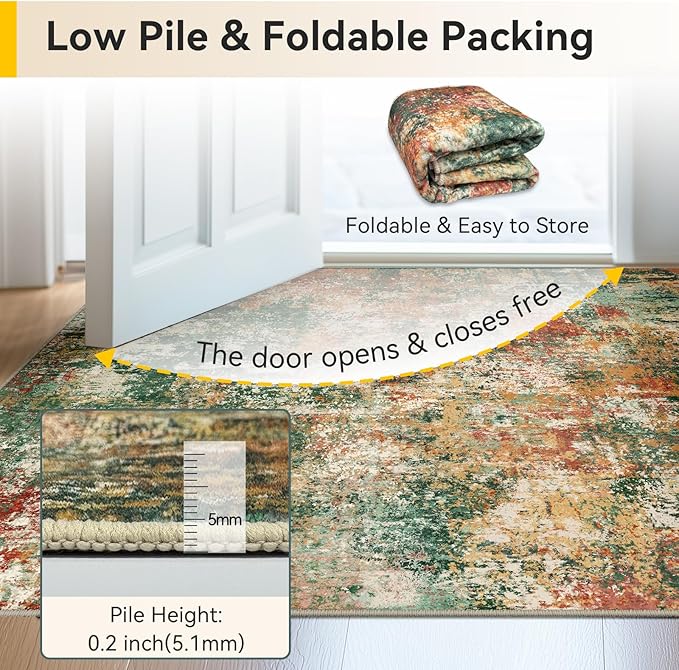 RELEANY Washable Area Rugs Square 8ft Non-Slip Modern Abstract Soft
