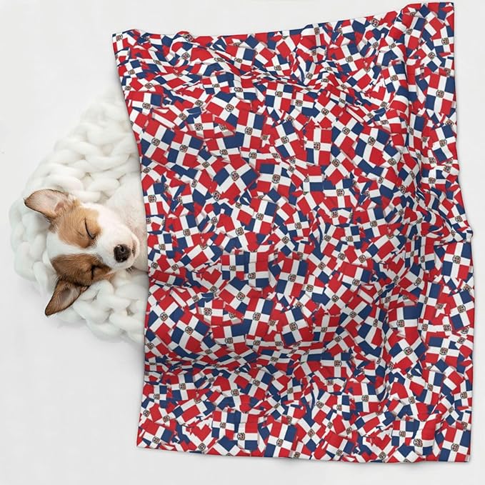 Reversible Plush Throw for Dogs and Cats, Dominican Republic Flag Wave, Double Sided Blanket with Nubby Dot Side and Sleek Side Ideal for Cuddling Nesting Security