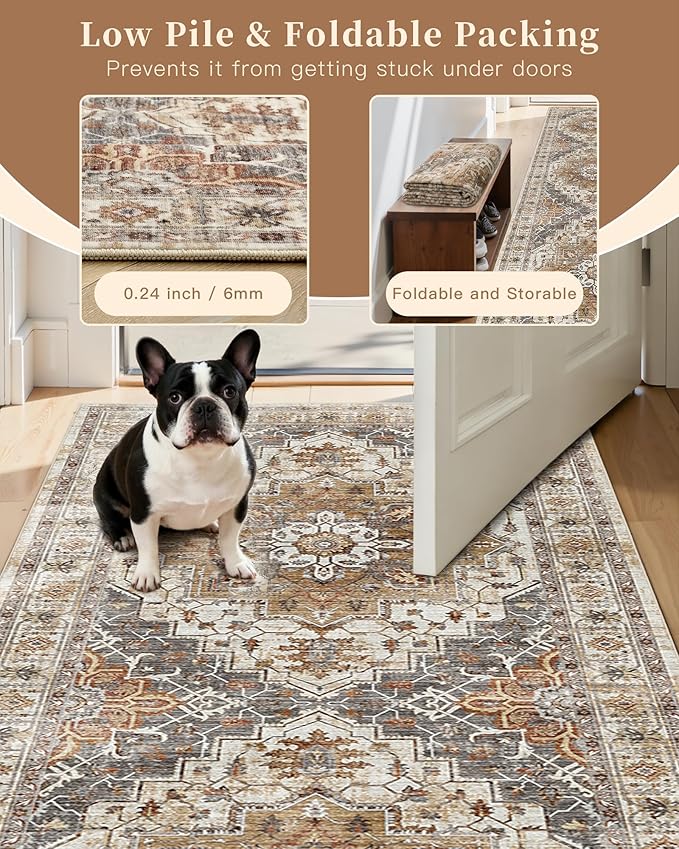 Madane 3x12 Hallway Runner Rug, Non Slip Washable 12ft Runner