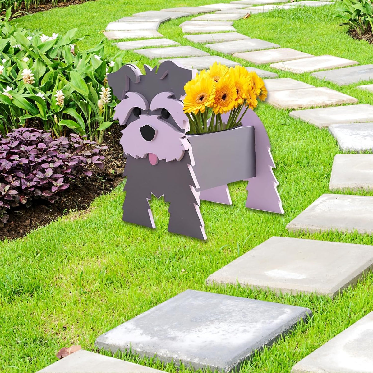 Gray Schnauzers Dog Planter Pots, Animal Shaped Flower Pot