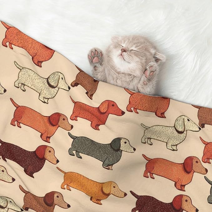 Waterproof Dog Blanket Soft Pet Blanket for Puppy Cat, Fleece Cat Throw Blankets for Furniture Bed Couch Sofa Reversible - Cartoon Dachshund Dog Woof