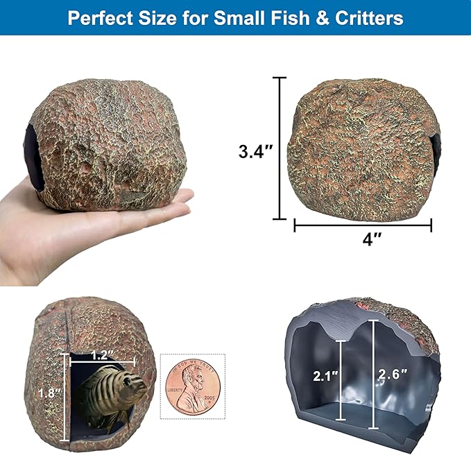 3rd-Gen Magnetic Aquarium Cave, Realistic Magnetic Rocks Fish Tank Decor with Strong Magnet, Resin Pleco Hideout for Betta, Cichlid and Shrimp, Easy Viewing Shelter for Small Fish and Reptiles